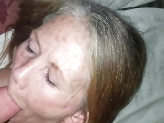 All 60 year old whore takes facial