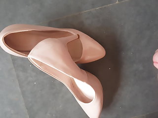 Cumming on my wife's new patent nude high heels
