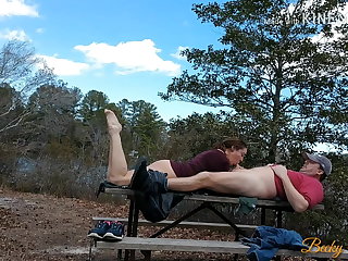 Public Nudity Amateur wife fucked and creampied on public picnic table